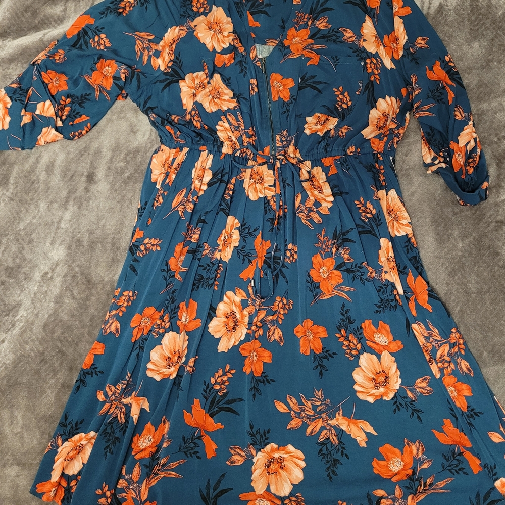 Torrid Floral Dark Green With Orange Flowers Dress